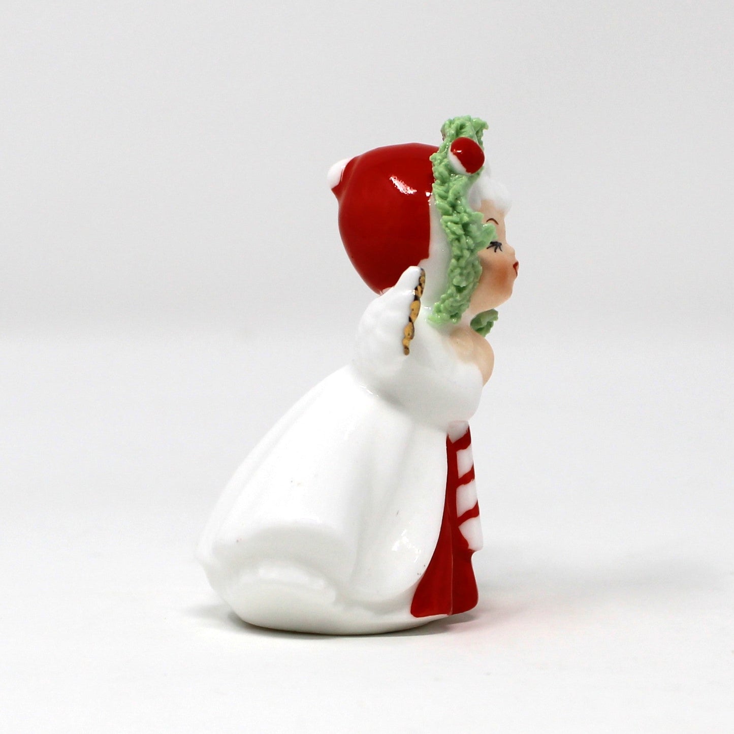 Figurines, Napcoware, Christmas Angel with Candy Cane, Miniature Bone China Spaghetti, Taiwan, Vintage