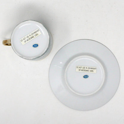 Demitasse & Saucer, Iridescent Marbled Blue Design, Vintage Japan