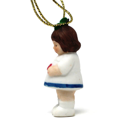 Ornaments, Miniature Little Girl with Heart, Porcelain Bisque, Vintage