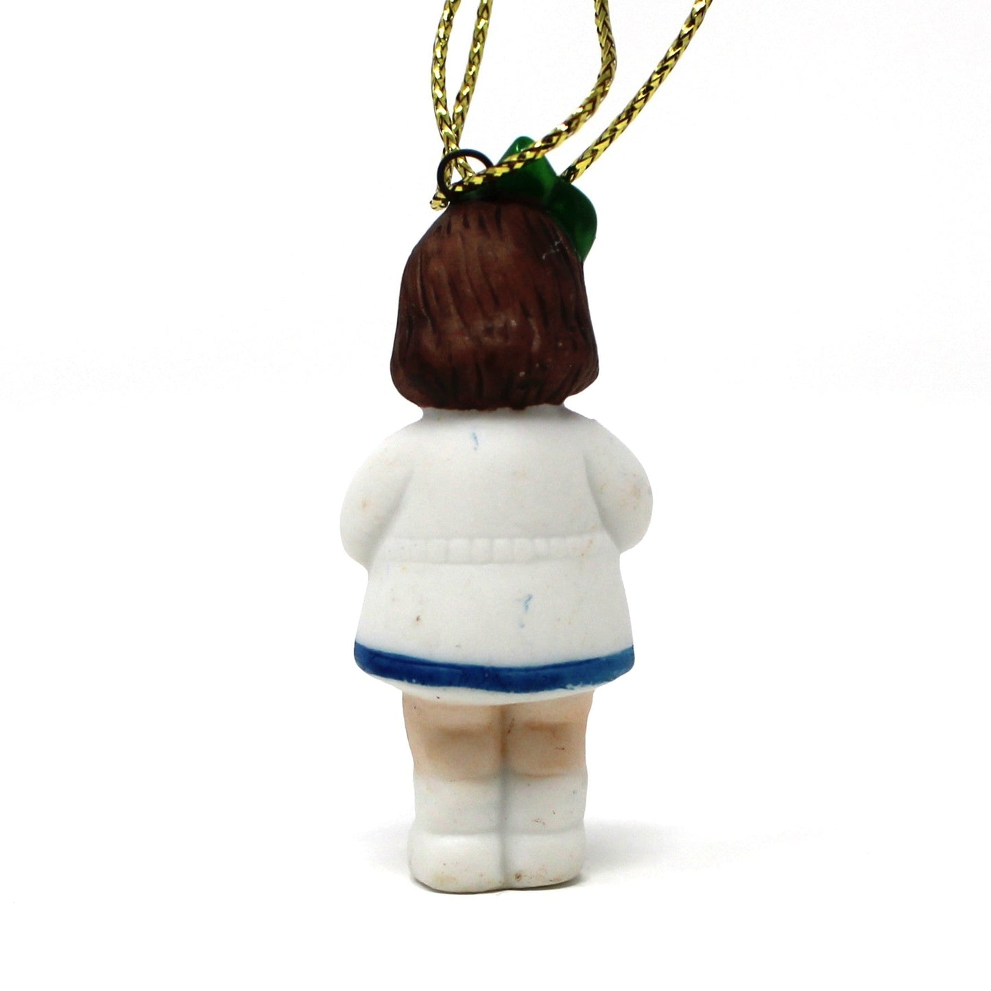 Ornaments, Miniature Little Girl with Heart, Porcelain Bisque, Vintage