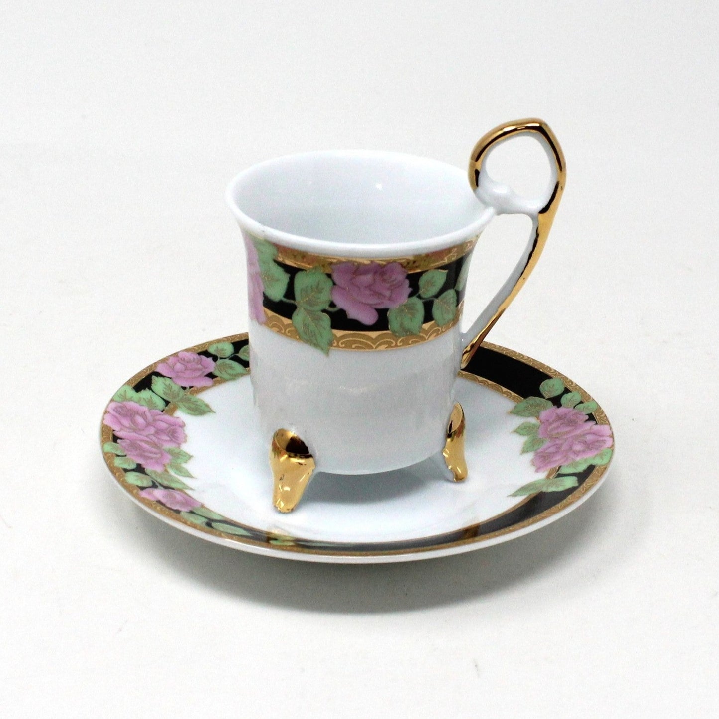 Vintage Footed Demitasse Cup with matching Saucer.  Pink Roses