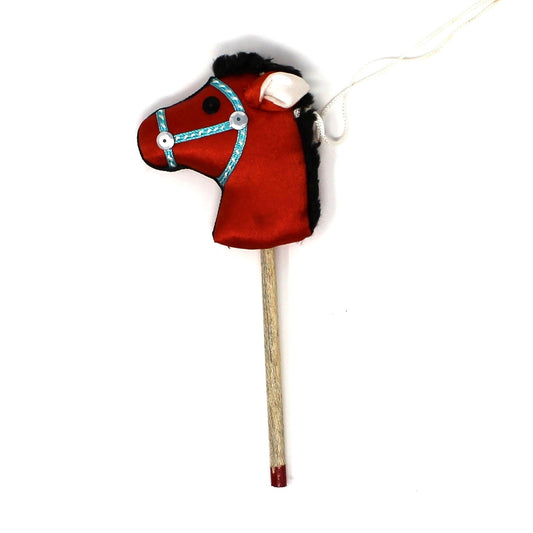 Ornaments, Stick Horse Toy Christmas Ornament, Silk Head, Wooden Stick, Vintage