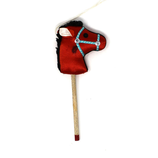 Ornaments, Stick Horse Toy Christmas Ornament, Silk Head, Wooden Stick, Vintage