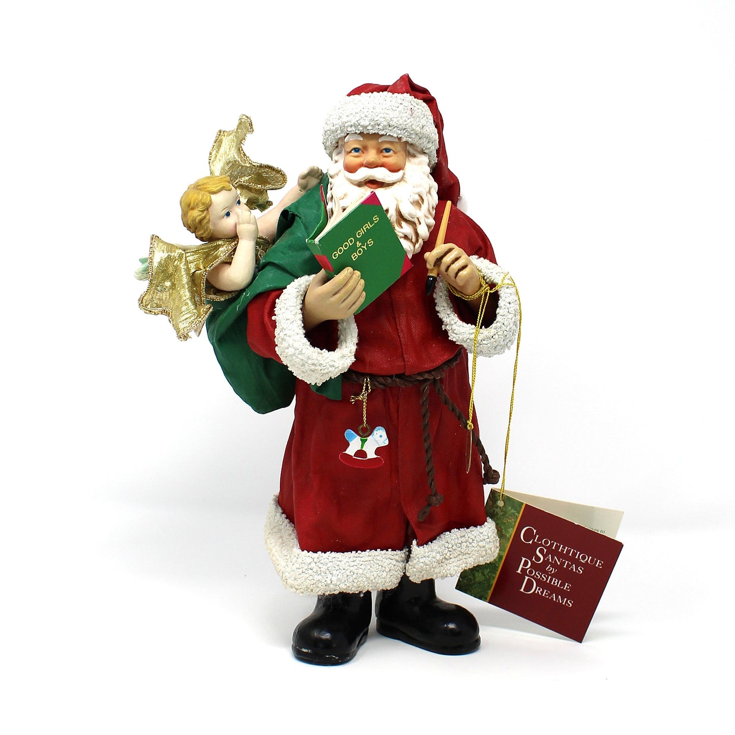 Vintage Figurine, Christmas Santa with Angel, "Heaven Sent" from the Possible Dreams Clothtique Collection, Hand Painted Holiday Decor.  Retired.