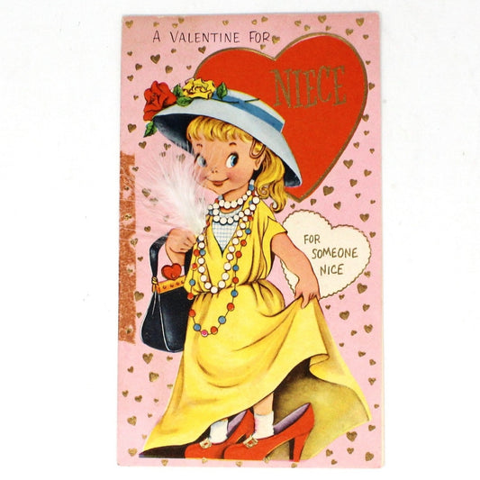 Greeting Card / Valentine Card, For Niece, Girl Playing Dress Up in Heels, Vintage