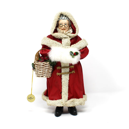 Vintage Figurine, Christmas Mrs Claus with Basket, from the Possible Dreams Clothtique Collection, Hand Painted Holiday Decor, Retired.