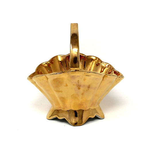 Basket, Gold Plated Porcelain, Miniature Basket / Candy Dish, Bavaria Germany, Vintage