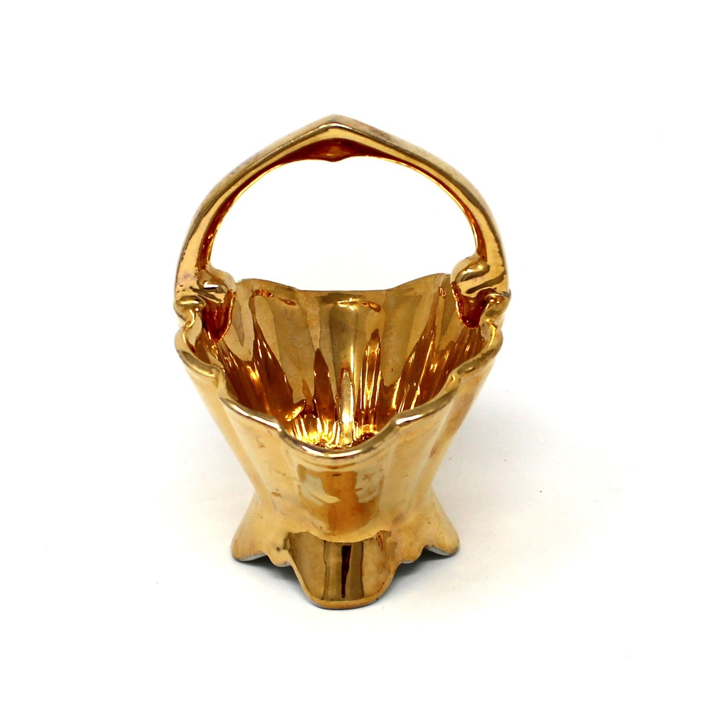 Basket, Gold Plated Porcelain, Miniature Basket / Candy Dish, Bavaria Germany, Vintage