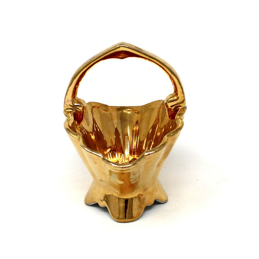 Basket, Gold Plated Porcelain, Miniature Basket / Candy Dish, Bavaria Germany, Vintage