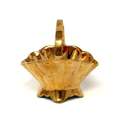 Basket, Gold Plated Porcelain, Miniature Basket / Candy Dish, Bavaria Germany, Vintage