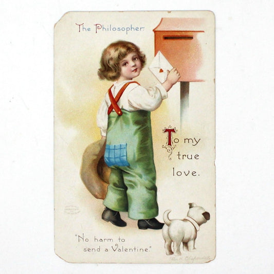 Postcards, Valentine's Day Card, Ellen Clapsaddle Signed, Child Mailing Love Letter with Puppy Dog, Antique