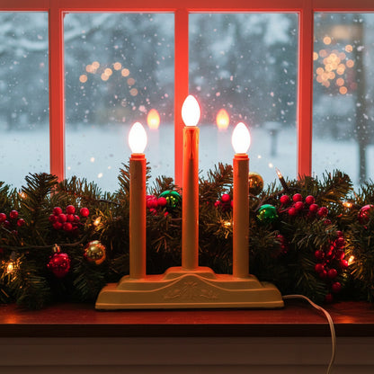 Candelabra, Christmas Candolier, Excel 3-Light, In Original Santa Box, Working, Vintage