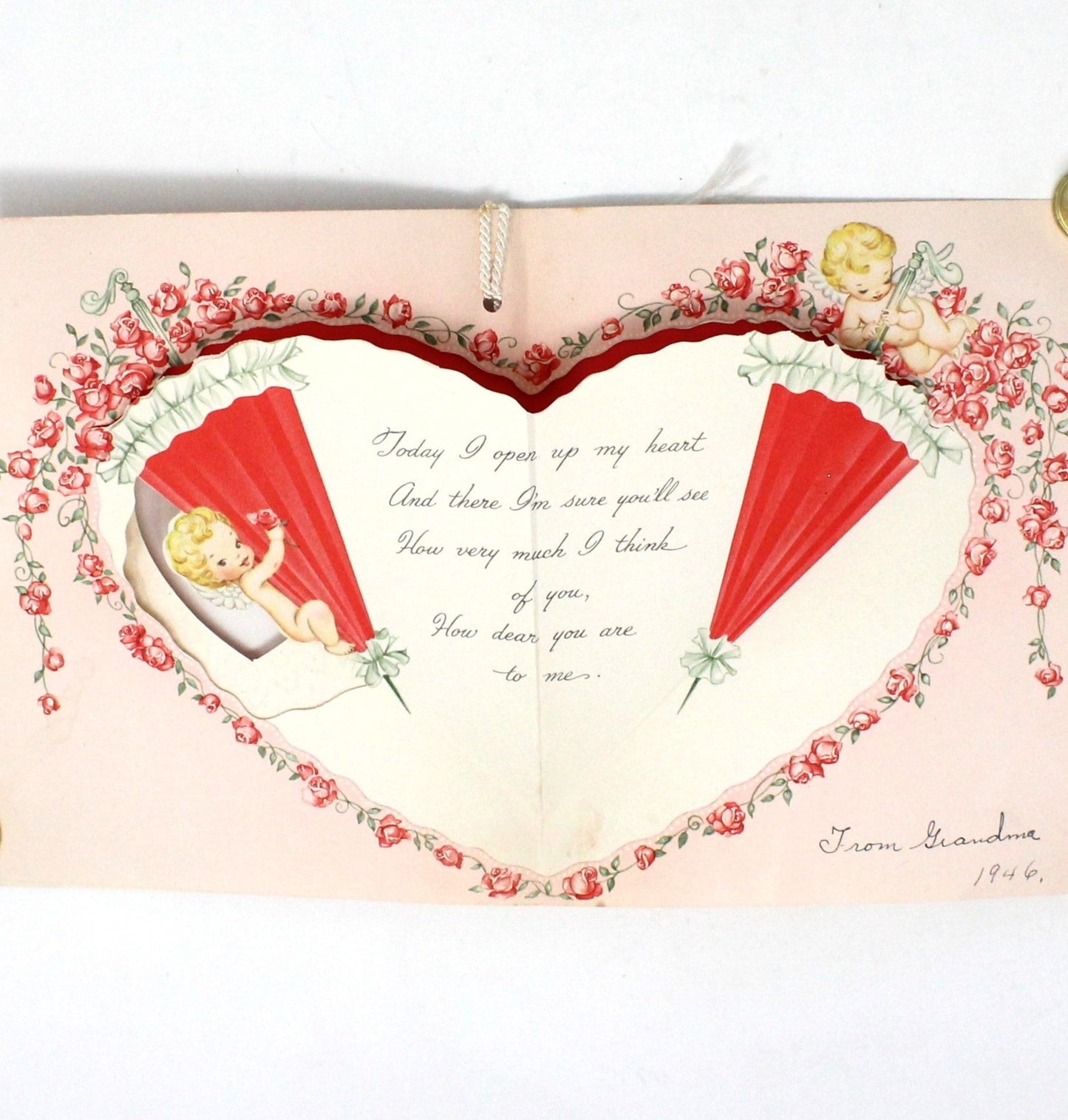 Greeting Card / Valentine Card, GB Golden Bell, Pop Up Cupid in Heart, Vintage