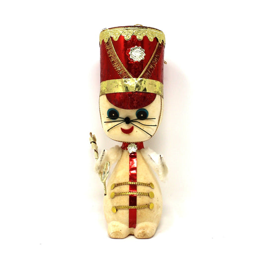Vintage Christmas Ornament, Toy Solider Mouse / Marching Band Leader RARE, Anthropomorphic, Flocked Mid Century, Holiday Kitsch Tree Decor, Collectible.  