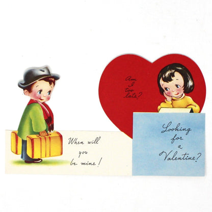 Greeting Card / Valentine Card, A-Meri-Card, Fold Up, Boy with Suitcases, Unused, Vintage