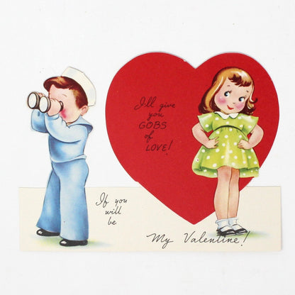 Greeting Card / Valentine Card, A-Meri-Card, Fold Up, Navy Sailor & Sassy Girl, Unused, Vintage