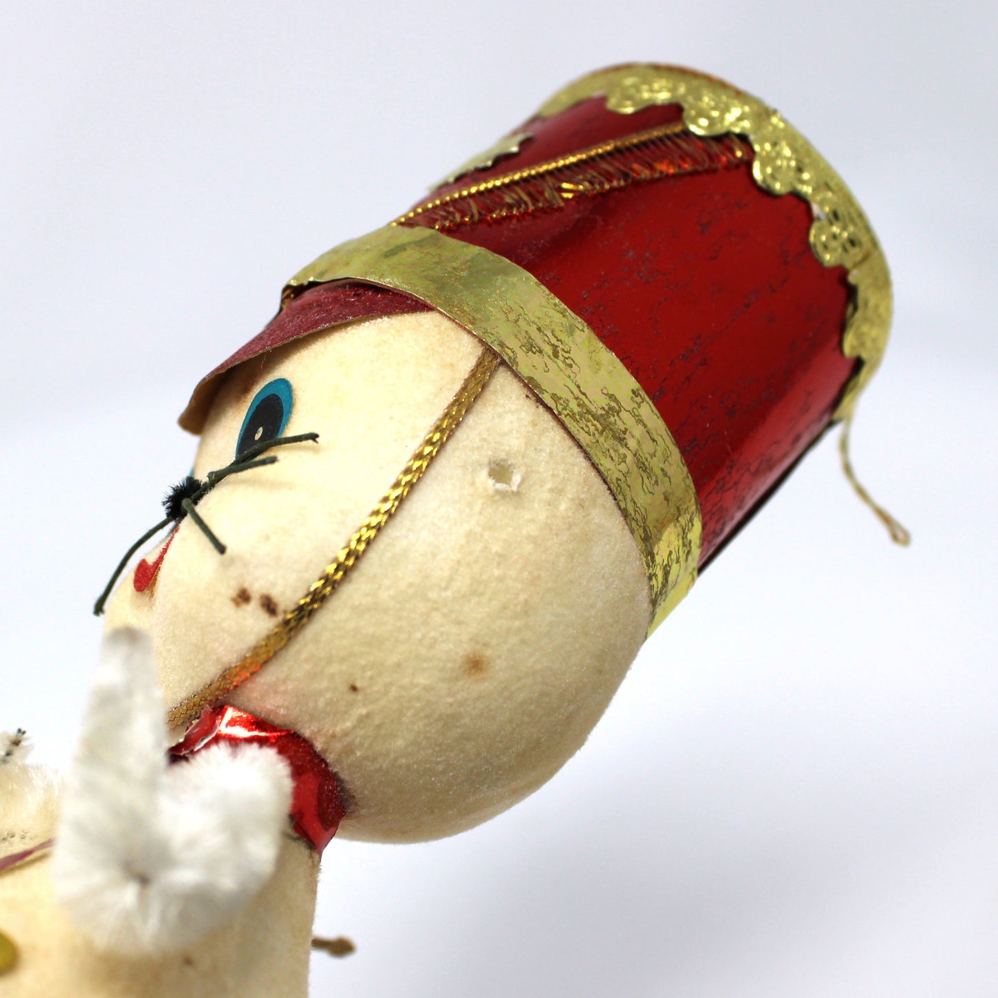 Ornaments, Toy Solider Mouse / Marching Band Leader, Anthropomorphic Christmas Flocked, Kitsch, Vintage