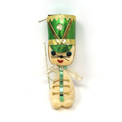 Vintage Christmas Ornament, Toy Solider Mouse / Marching Band Leader RARE, Anthropomorphic, Flocked Mid Century, Holiday Kitsch Tree Decor, Collectible.  