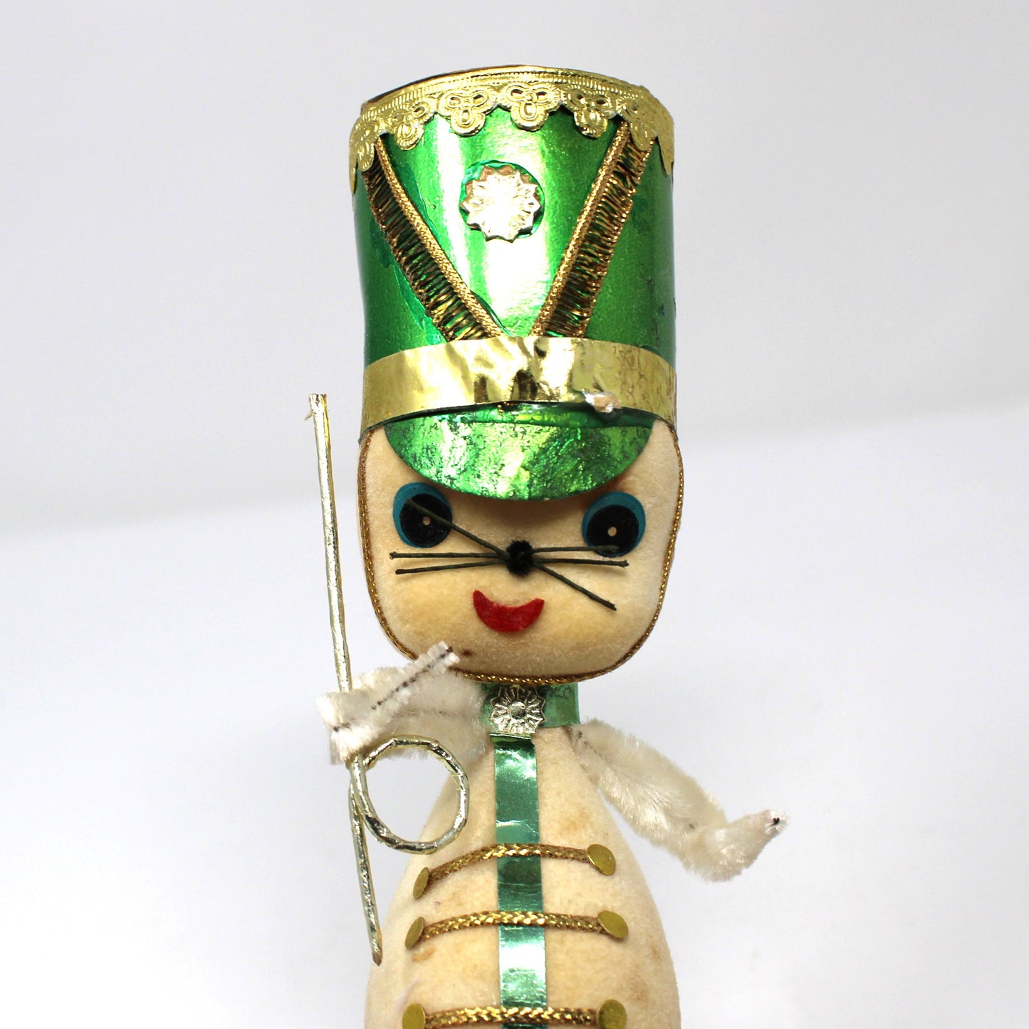 Ornaments, Toy Solider Mouse / Marching Band Leader, Anthropomorphic Christmas Flocked, Kitsch, Vintage