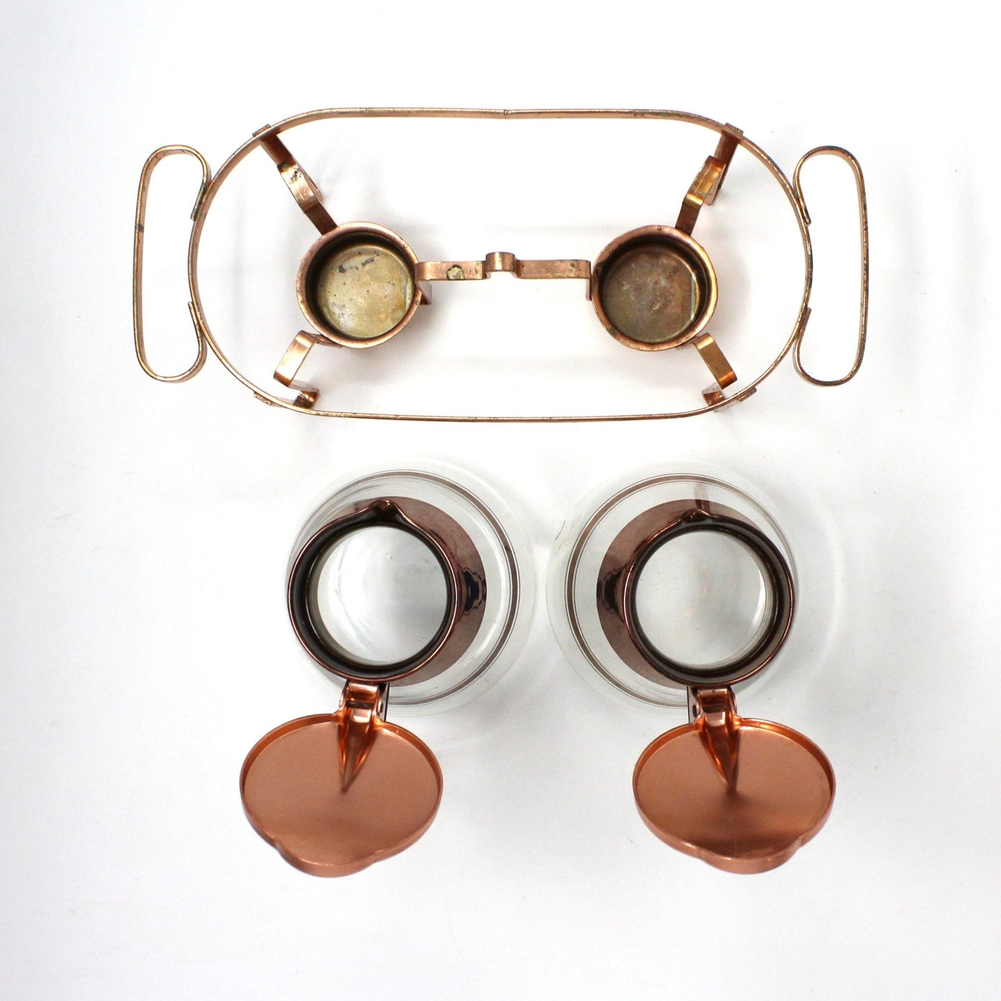 Carafe / Coffee Server, Twin Syrup Pitchers & Warmers, Inland Glass, MCM Copper, Vintage