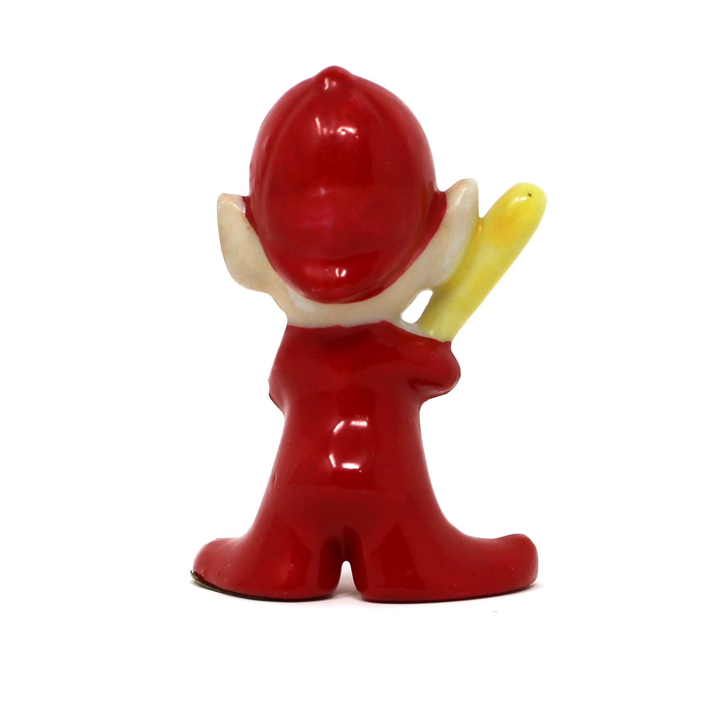 Figurines, Christmas Sports Pixie / Elf with Baseball Bat, Red Suit, Miniature Porcelain, Vintage