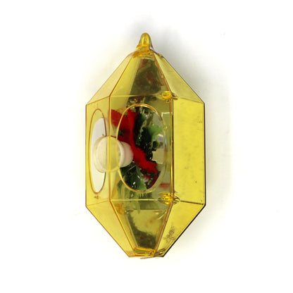 Ornaments, Jewelbrite Diorama, Christmas Bells & Holly, Yellow Hexagon, Mid Century Vintage