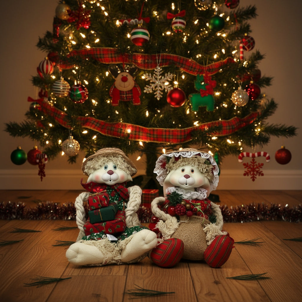 Dolls, House of Lloyd, Christmas Anthropomorphic Bunny Shelf Sitters, "Floyd & Flossie", Original Box, 1996