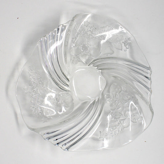 Bon Bon / Candy Dish, Mikasa, Christmas Medley, Frosted Glass, Germany, Vintage 9"