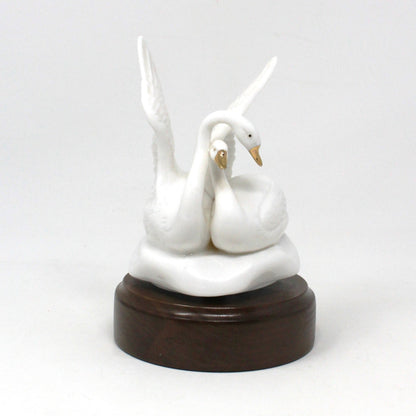 Musical Figurine, Double Swans, Plays Lara's Theme - Somewhere My Love, Porcelain, Vintage
