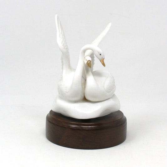 Musical Figurine, Double Swans, Plays Lara's Theme - Somewhere My Love, Porcelain, Vintage