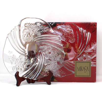 Bon Bon / Candy Dish, Mikasa, Christmas Medley, Frosted Glass, Germany, Vintage 9"