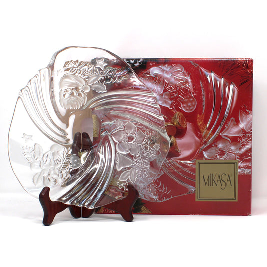 Bon Bon / Candy Dish, Mikasa, Christmas Medley, Frosted Glass, Germany, Vintage 9"