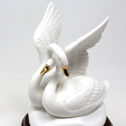 Musical Figurine, Double Swans, Plays Lara's Theme - Somewhere My Love, Porcelain, Vintage