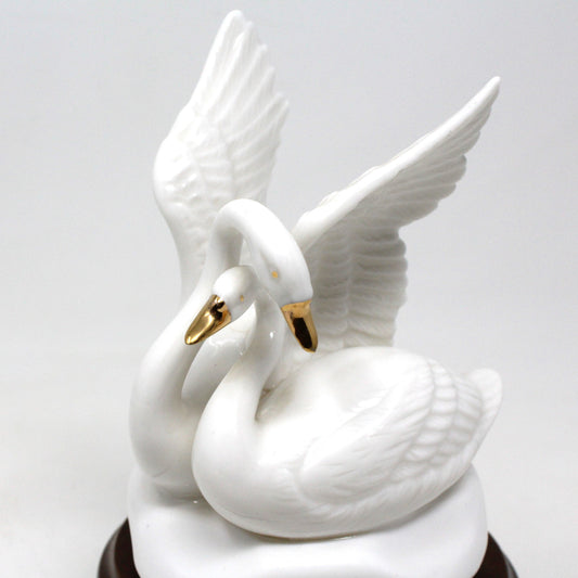 Musical Figurine, Double Swans, Plays Lara's Theme - Somewhere My Love, Porcelain, Vintage