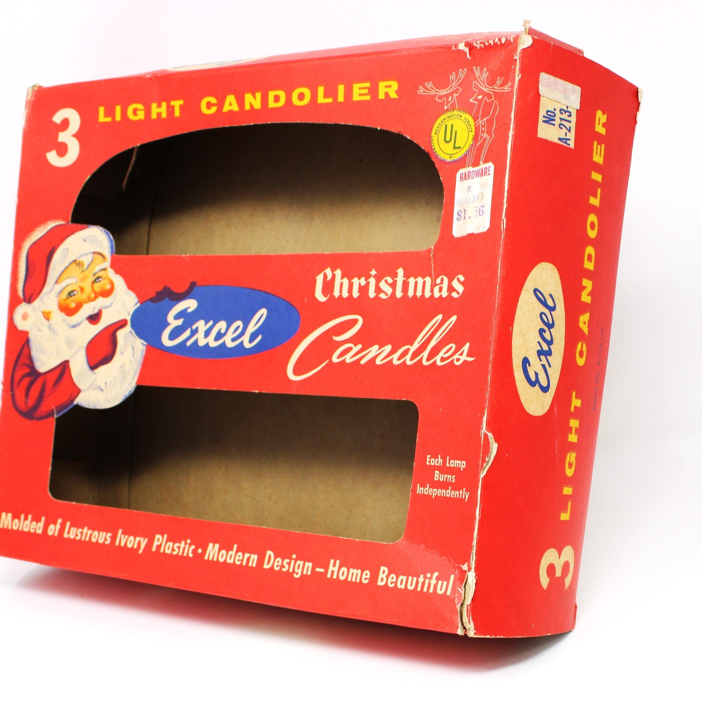 Candelabra, Christmas Candolier, Excel 3-Light, In Original Santa Box, Working, Vintage