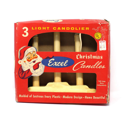 Vintage Electrical 3-Light, Candelabra, Candolier by Excel Christmas Lites, Window Candle Holiday Decor, In Original Santa Box