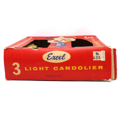 Candelabra, Christmas Candolier, Excel 3-Light, In Original Santa Box, Working, Vintage