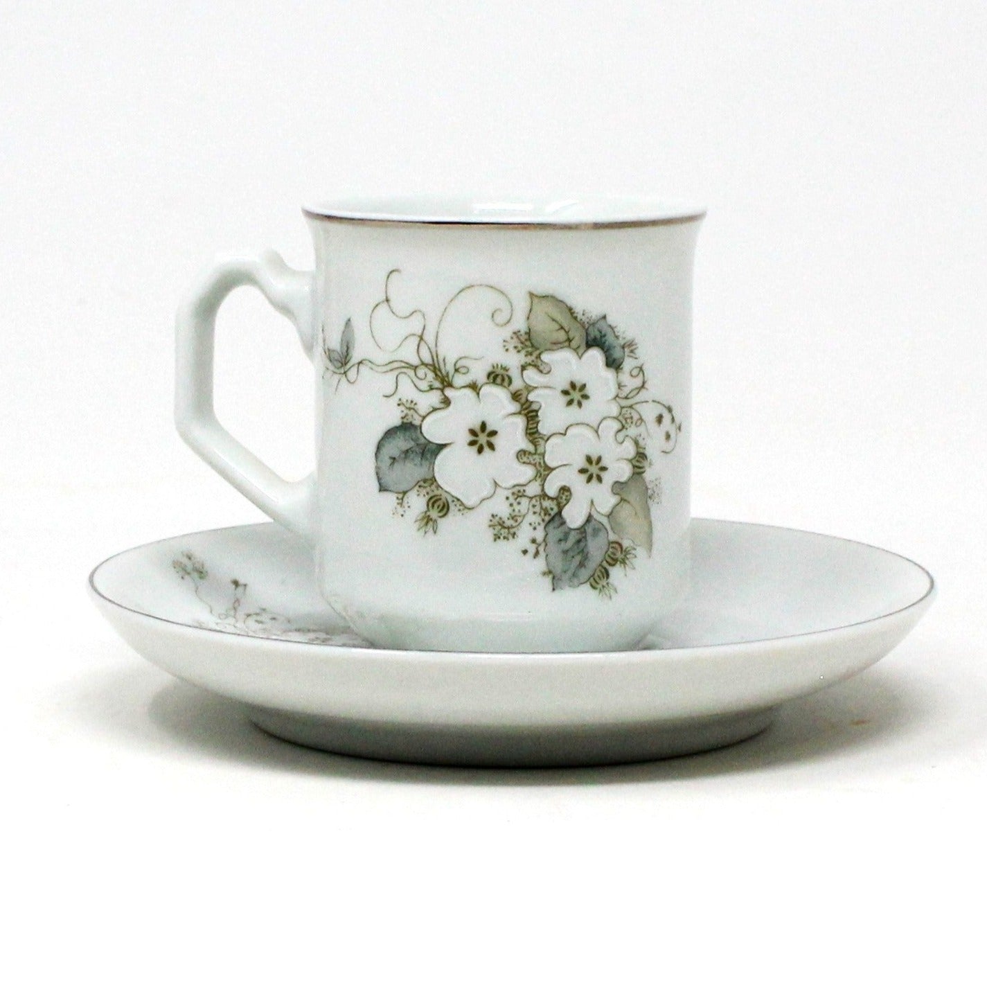 Demitasse & Saucer, Porcelana Schmidt by Leart, White Florals, Vintage