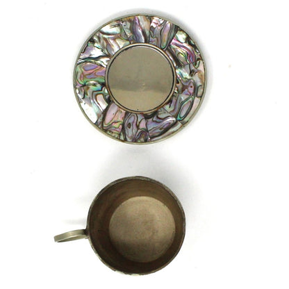 Demitasse & Saucer, Abalone Shell Mosaic Inlay on Alpaca Silver, Vintage