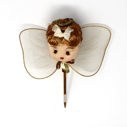 Ornaments, Christmas Angel Head Pick, Stockinette, Tulle Wings, Japan, Vintage