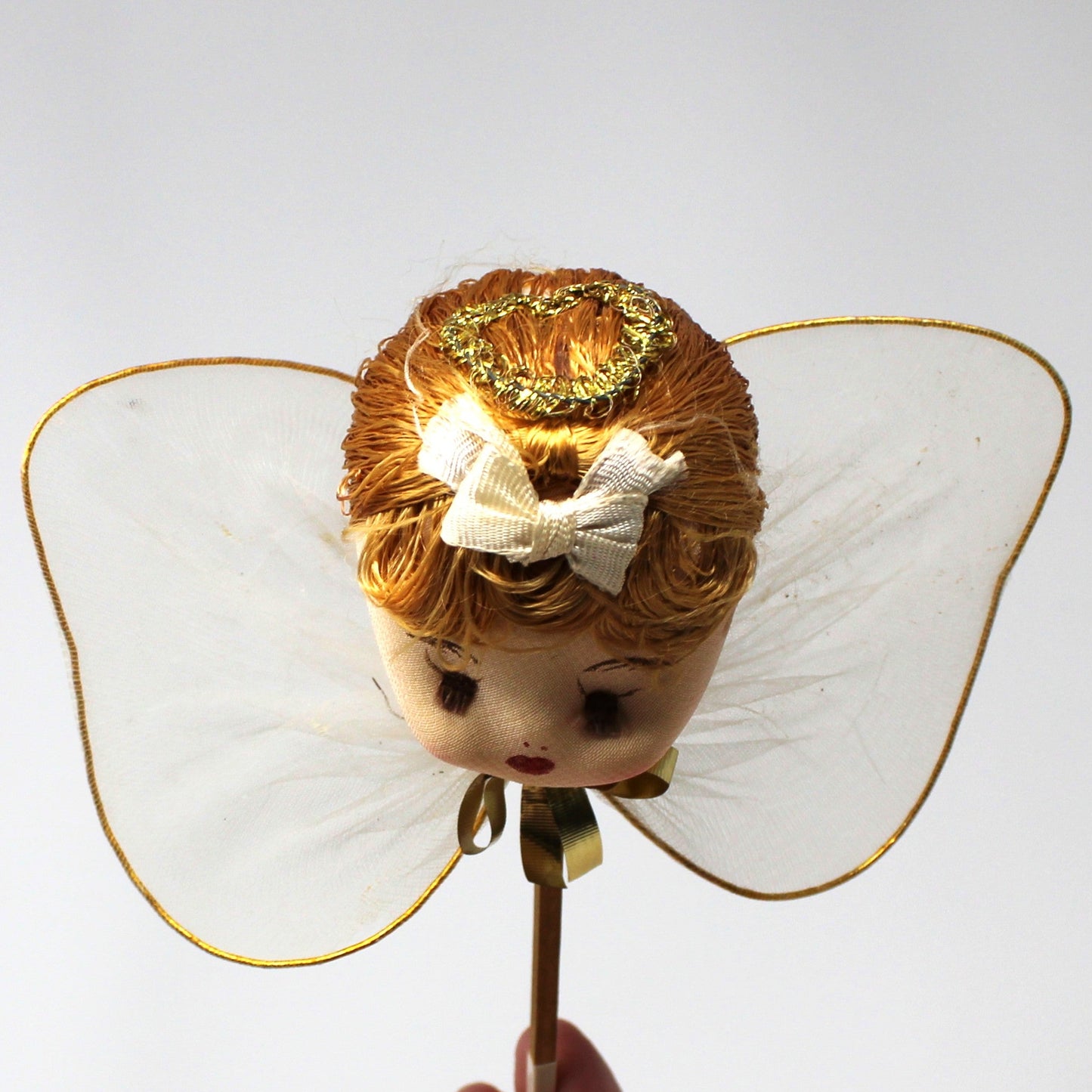 Ornaments, Christmas Angel Head Pick, Stockinette, Tulle Wings, Japan, Vintage