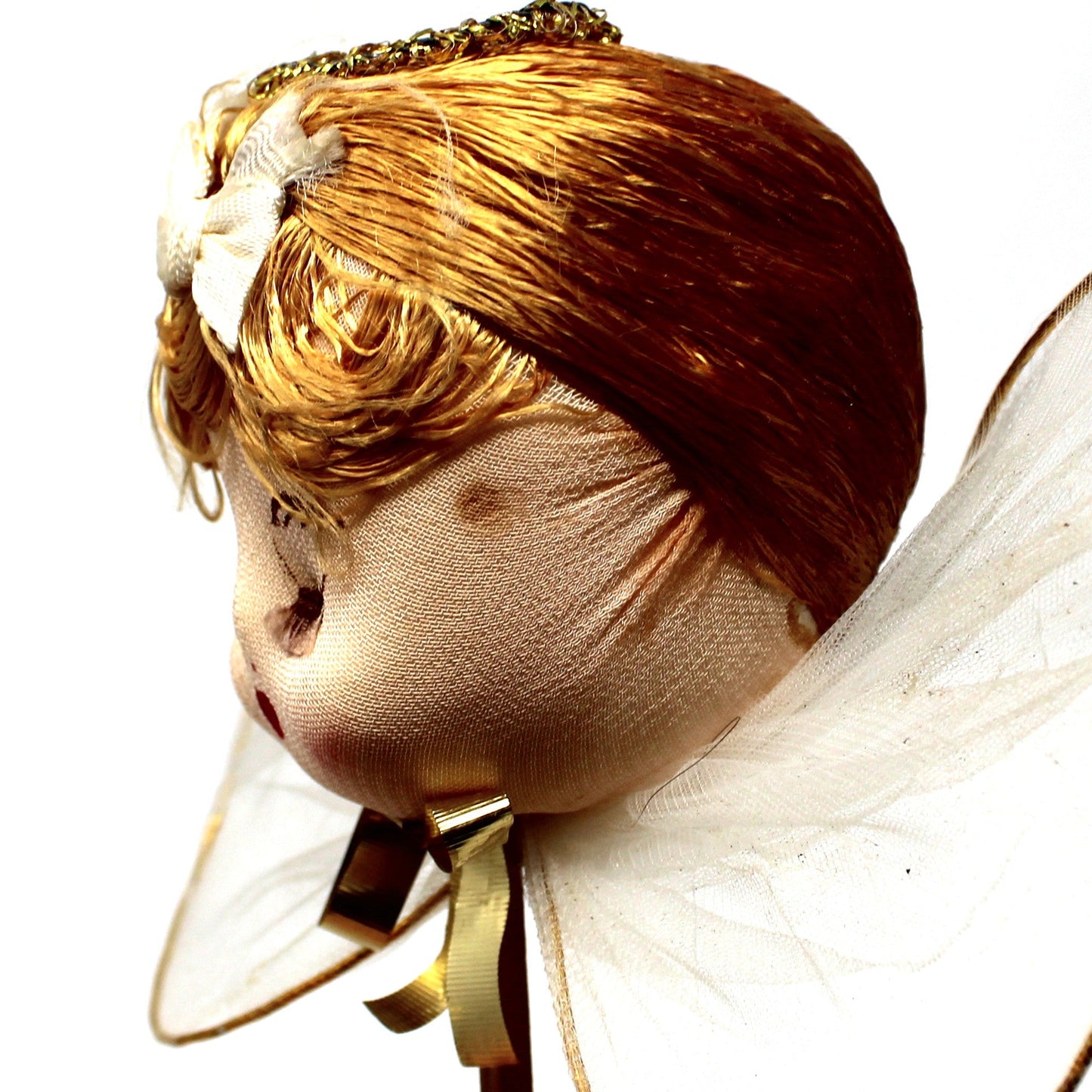 Ornaments, Christmas Angel Head Pick, Stockinette, Tulle Wings, Japan, Vintage