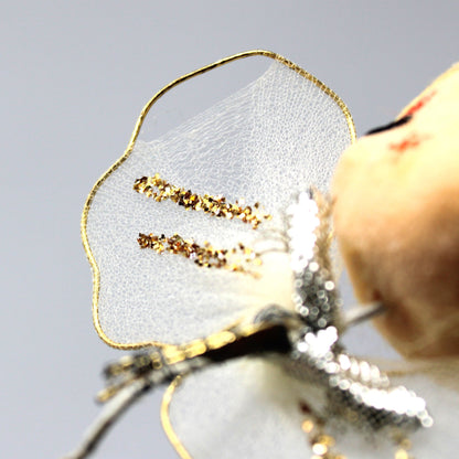 Ornaments, Christmas Angel Heads, Flocked Hand Painted Face, Tulle Wings, Set of 2, Japan, Vintage