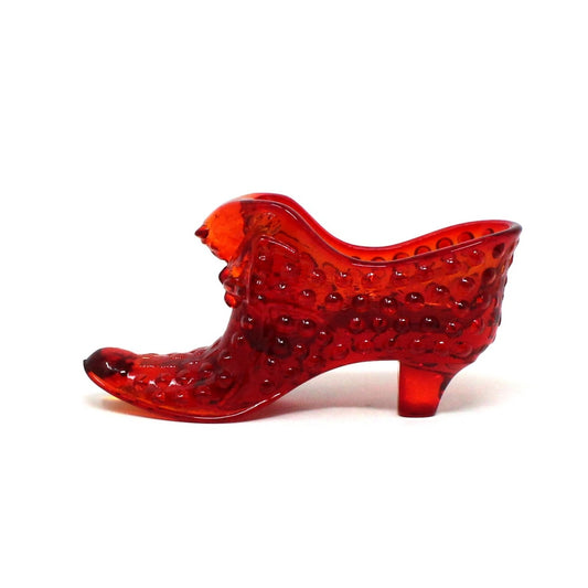 Shoe, Fenton Slipper, Hobnail Orange / Amberina Glass, Vintage, SOLD