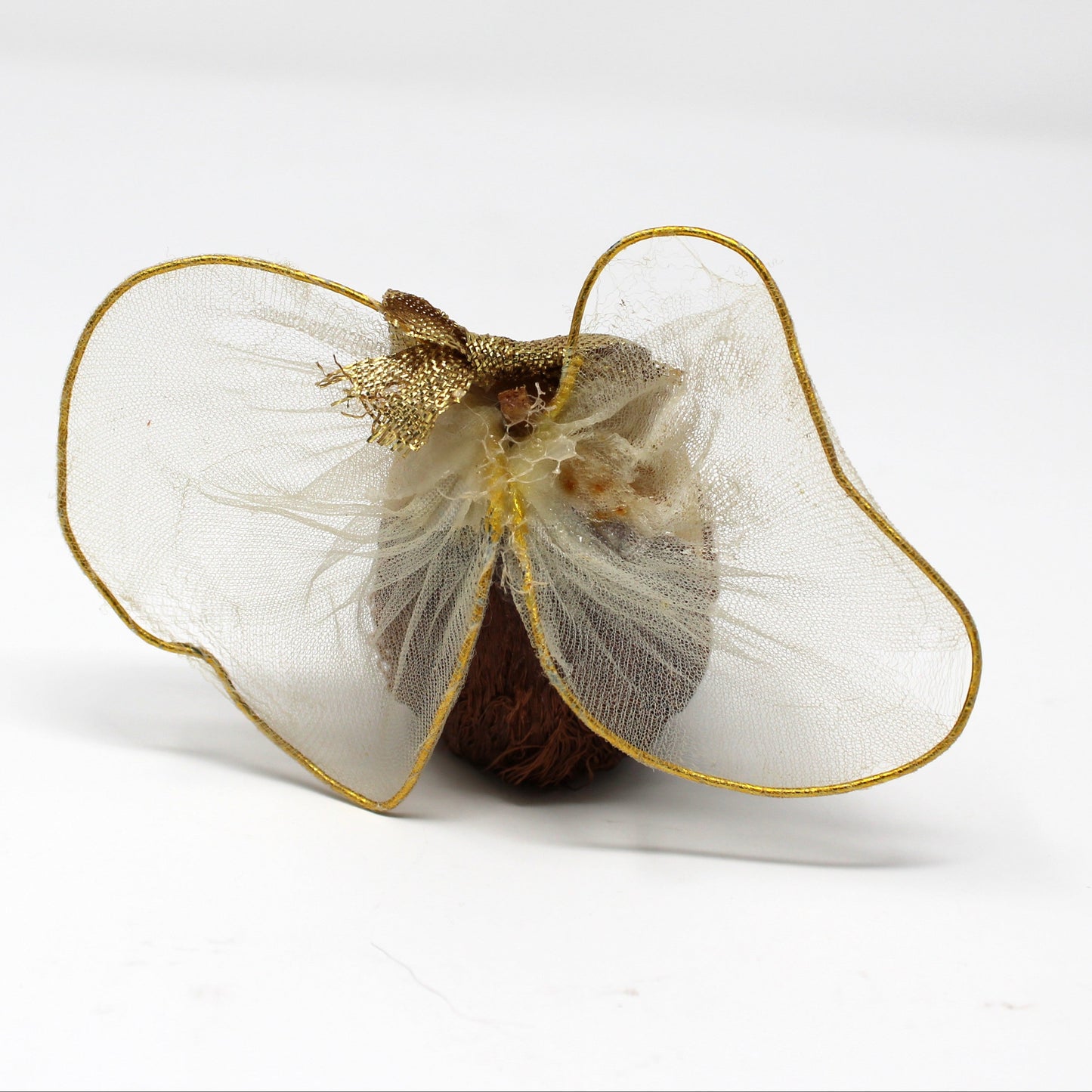 Ornaments, Christmas Angel Head, Hand Painted Stockinette Face, Tulle Wings, Japan, Vintage