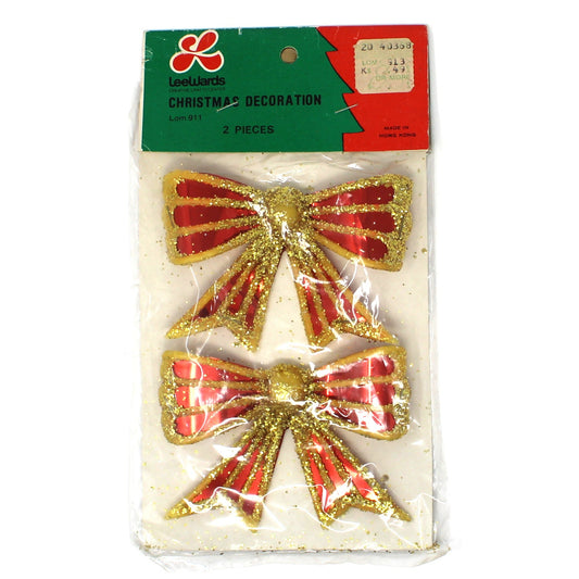 Ornaments, Glitter Bows, Stained Glass Foil Look, Lee Wards Package Unopened, Set of 2, Vintage