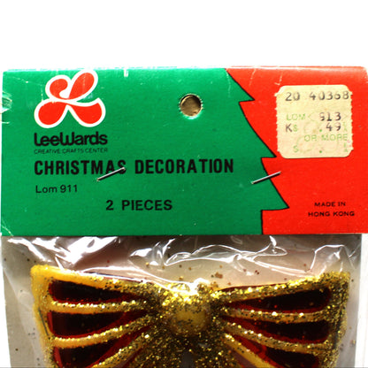 Ornaments, Glitter Bows, Stained Glass Foil Look, Lee Wards Package Unopened, Set of 2, Vintage