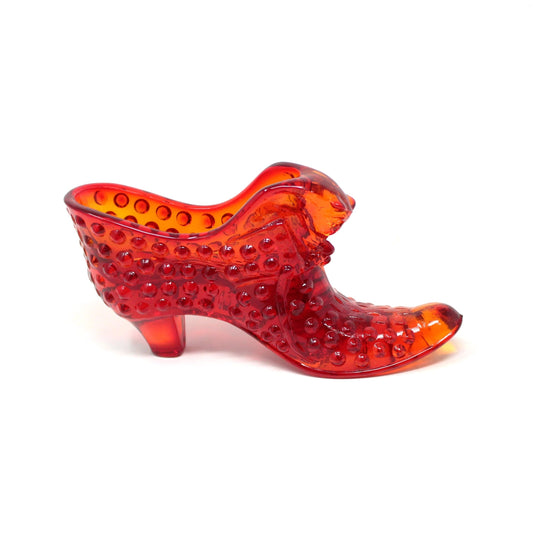 Shoe, Fenton Slipper, Hobnail Orange / Amberina Glass, Vintage, SOLD