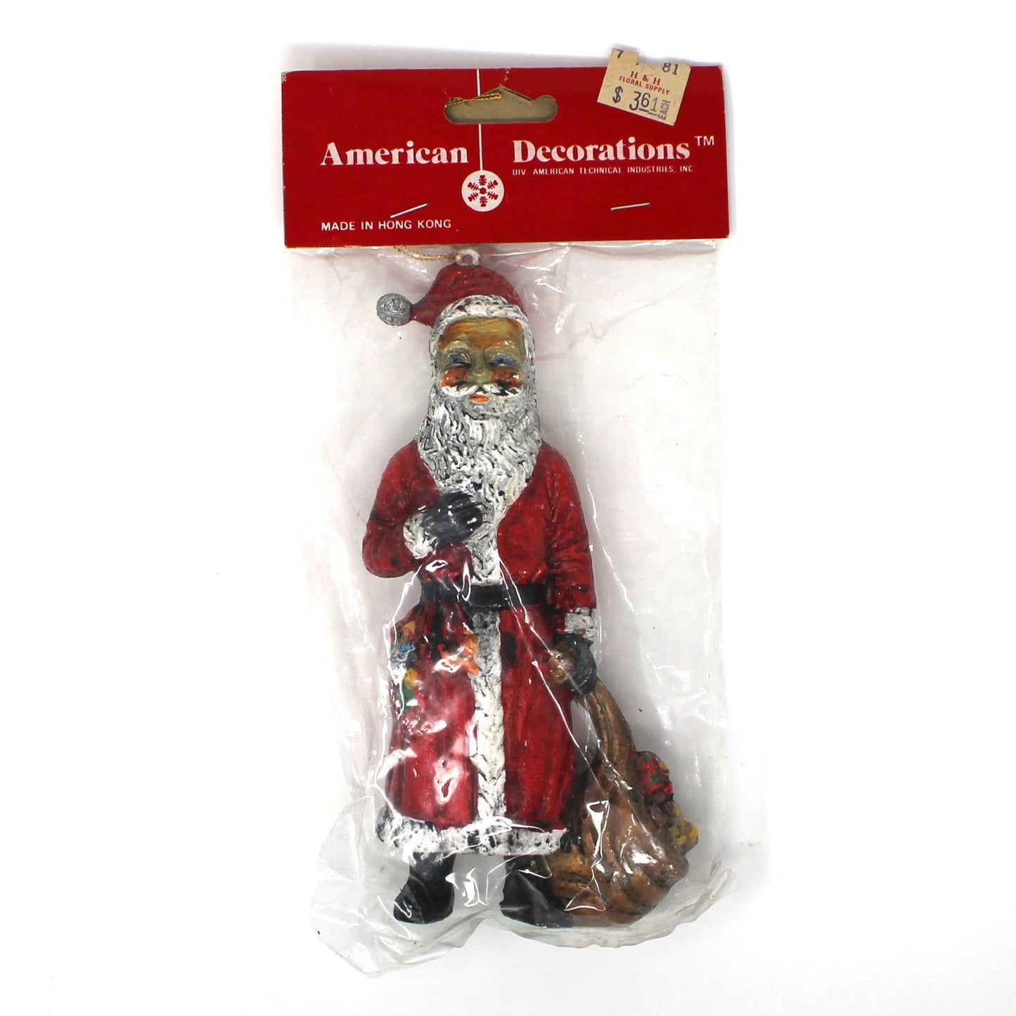 Ornaments, Santa Blow Mold, Unopened Package NOS, Vintage Hong Kong