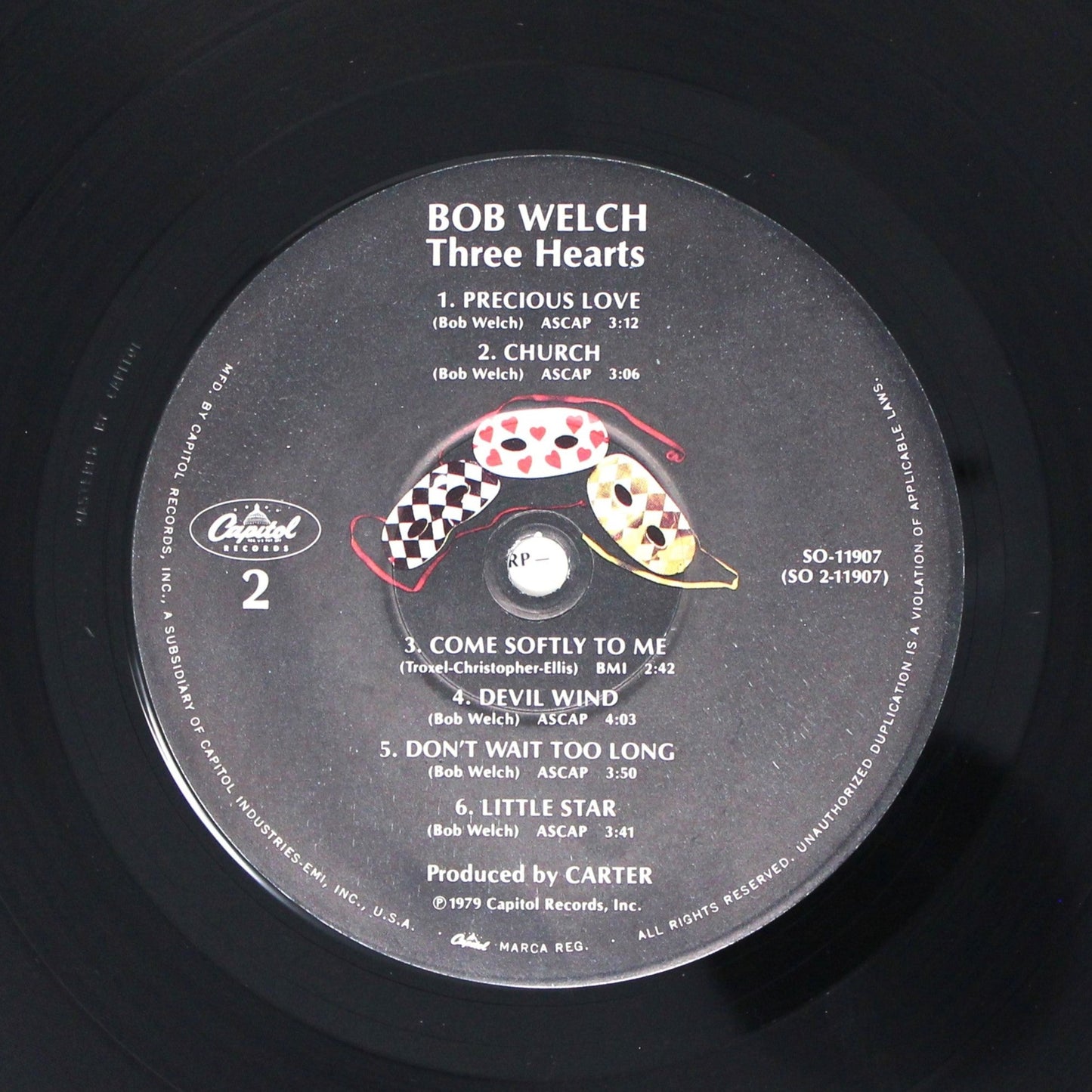Record Album, Bob Welch, Three Hearts, Original 1979, Capitol Records, Vintage Vinyl, USED, VG+